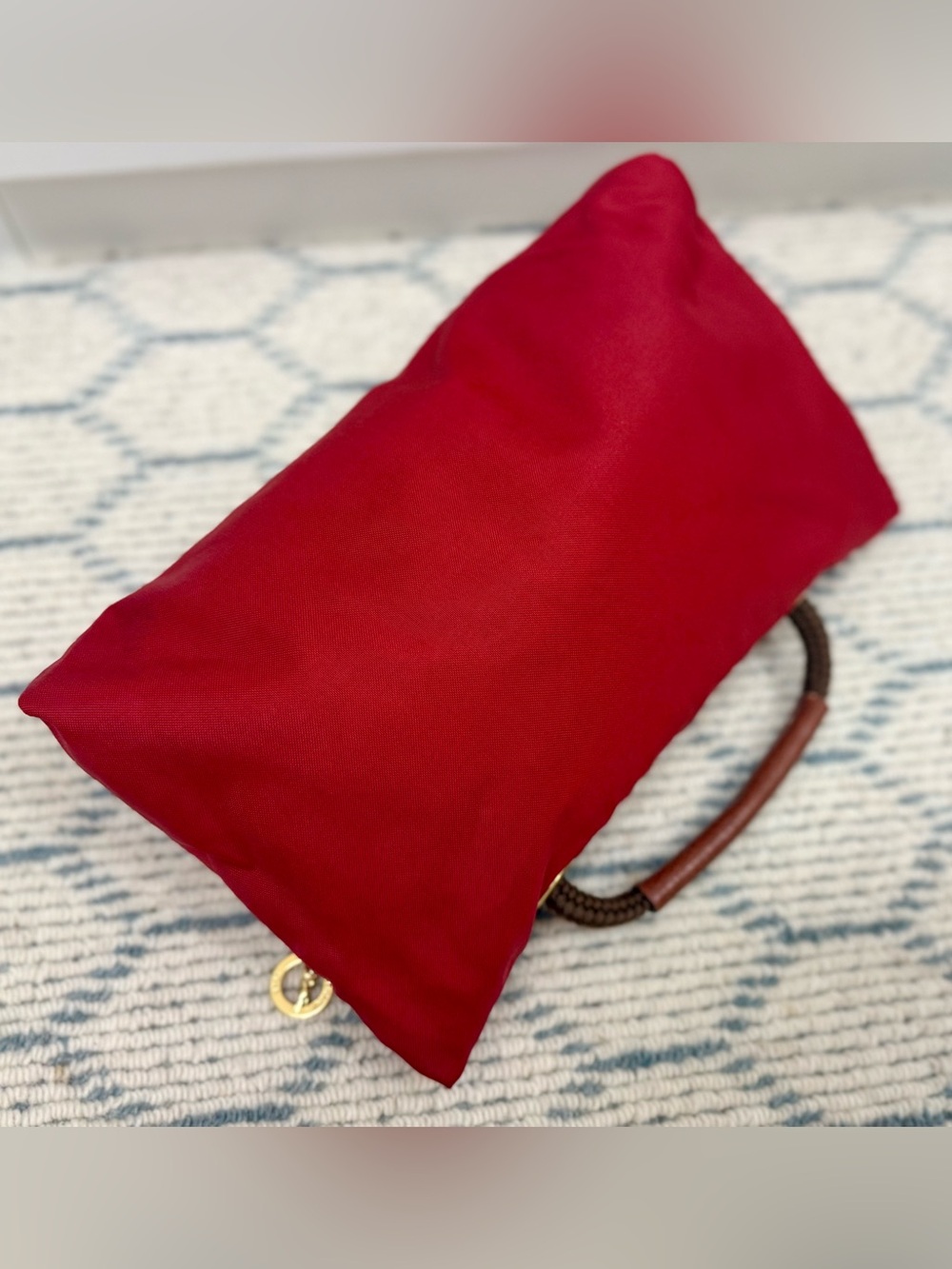 LONGCHAMP Vintage Y2K Collectors Made N France Le Pliage Nylon Red & Leather Bag - Picture 9 of 16